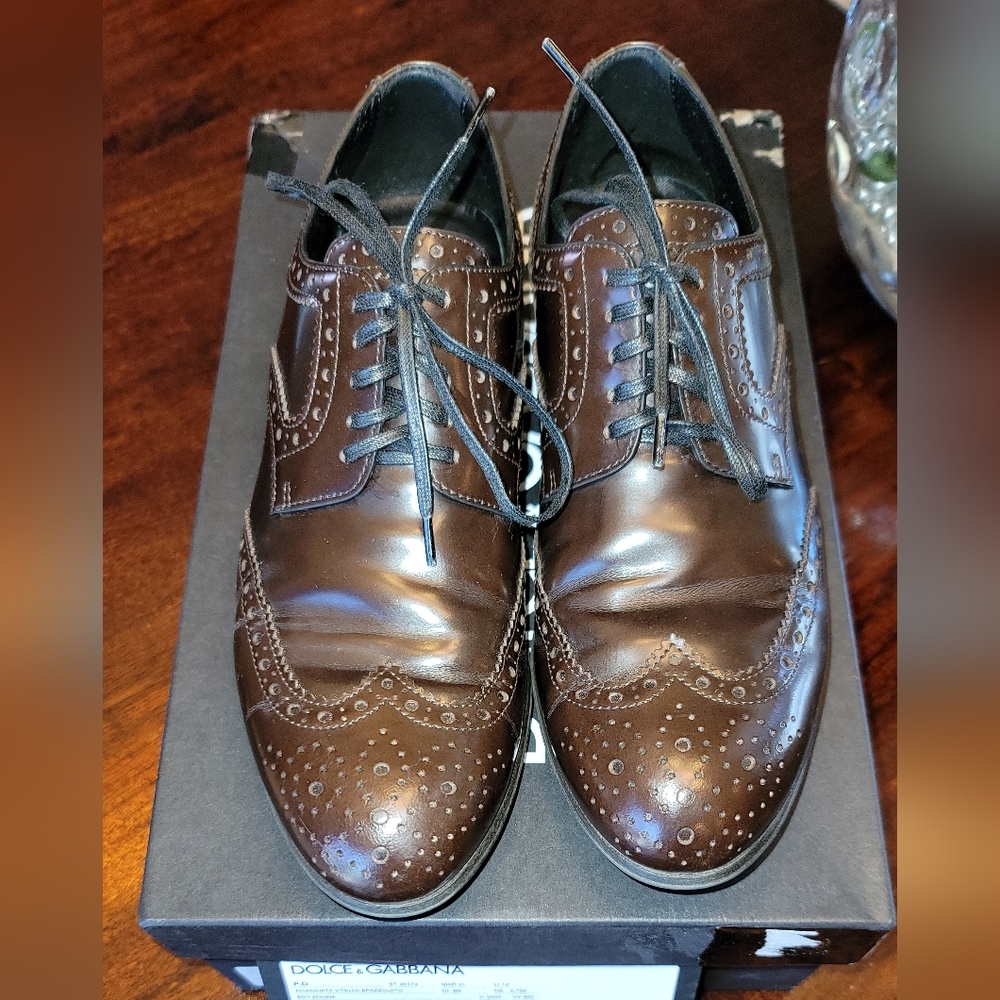 Dolce & Gabbana Brown Leather Broques Oxford Wingtip Women's Shoes